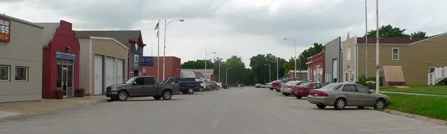 Downtown Hickman, Nebraska: Locust Street, looking north from about First Street.