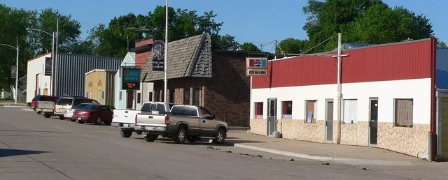 Downtown Hoskins, Nebraska : west side of Main Street, looking southwest from about First and Main.