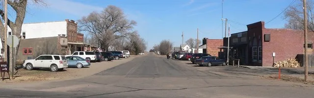Main Street in Johnstown, Nebraska; looking north from about U.S. Highway 20.