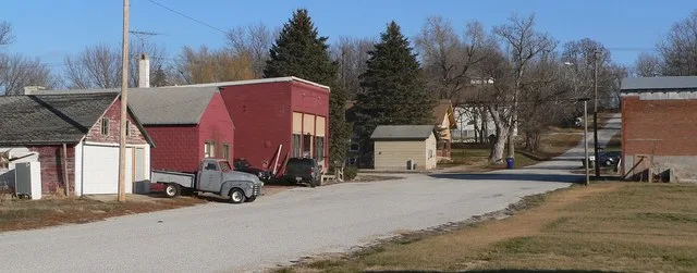 Downtown Julian, Nebraska: north side of West Street. Camera is facing northeast.