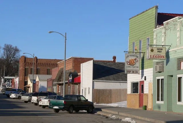 East side of Main Street in Leigh, Nebraska .