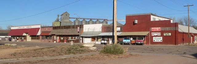Downtown Lewellen, Nebraska: east side of Main Street, seen from Parker Street.
