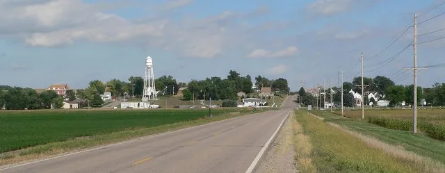 Lindsay, Nebraska ; seen from the west, along Nebraska Highway 91 .