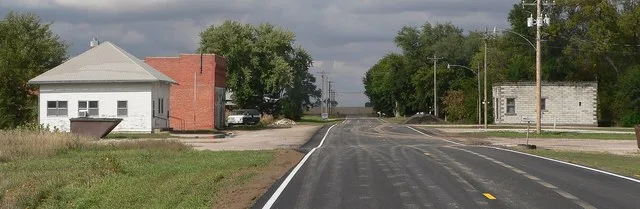 Downtown Lushton, Nebraska: Gilbert Street. Camera is facing north.