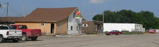 Downtown Martinsburg, Nebraska: north side of Main Street, looking northeast from about 3rd Street.