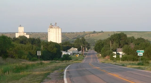 Maywood, Nebraska , seen from the west along Nebraska Highway 23 .