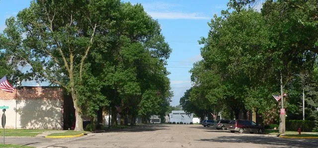 Downtown Meadow Grove, Nebraska : Main Avenue, looking west from east of 2nd Street.