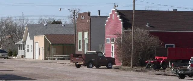 Downtown Melbeta, Nebraska: west side of Main Street. Camera is facing southwest.