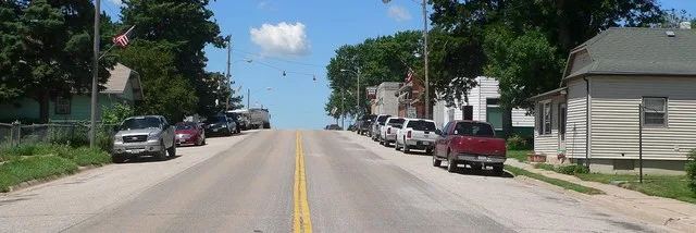 Downtown Murray, Nebraska: Nebraska Highway 1. Camera is facing westward.