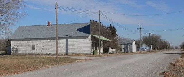 Downtown Nora, Nebraska. Camera is facing east-northeast.