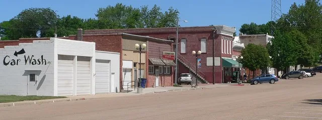 Downtown Odell, Nebraska: west side of Main Street, looking northwest from about Railway Street.