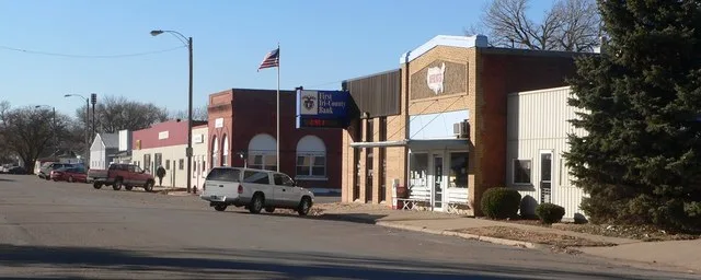 Downtown Plymouth, Nebraska: north side of Main Street, looking generally westward from about Jefferson Avenue.