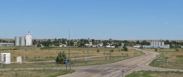 Potter, Nebraska seen from the south, from about Exit 38 on Interstate 80 .