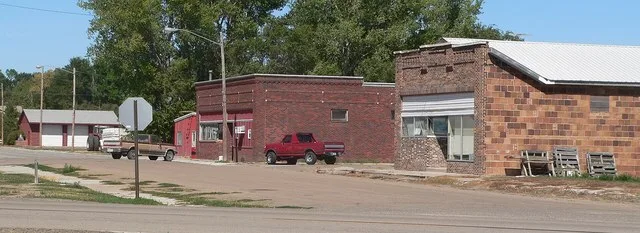Downtown Primrose, Nebraska: east side of Commercial Street, looking northeast from about Nebraska Highway 52.