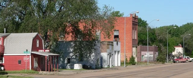 Downtown Riverton, Nebraska : south side of U.S. Highway 136 , seen looking west from near Valley Street.