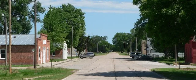 Downtown Rockville, Nebraska : Ley Street, looking northward from south of First Street.