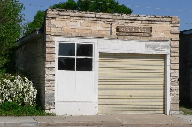 Scotia Chalk Building in Scotia, Nebraska ; seen from the northwest. The building was constructed in 1887, using chalk rock from a local quarry. It is listed in the National Regis...