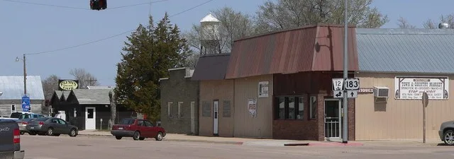 Downtown Springview, Nebraska : east side of Main Street, looking north from Turbine Avenue.