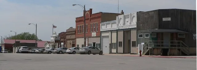 Downtown Sterling, Nebraska: north side of Broadway, seen from Main.