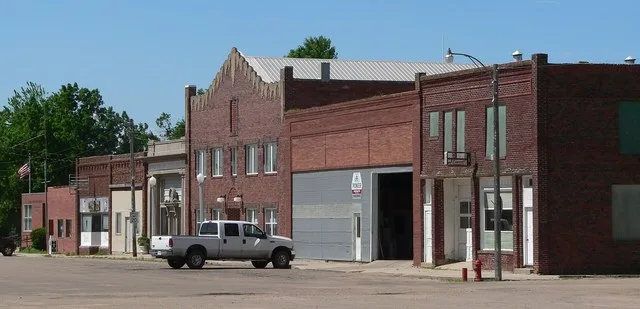 Downtown Upland, Nebraska : west side of Prairie Avenue, looking southwest from about Railway Street.