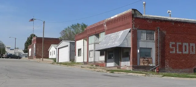 Downtown Verdon, Nebraska: east side of Main Street. Camera is facing northeast from about 3rd Street.