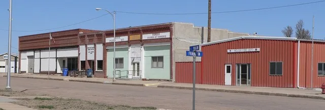 Downtown Wilcox, Nebraska , looking northeast from the corner of Main and Franklin Streets.