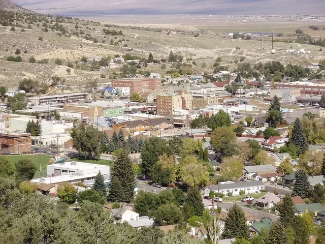 View of downtown Ely, Nevada from the lower slopes of Ward Mountain.