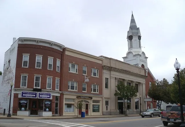 Buildings in downtown Rochester, New Hampshire, USA.