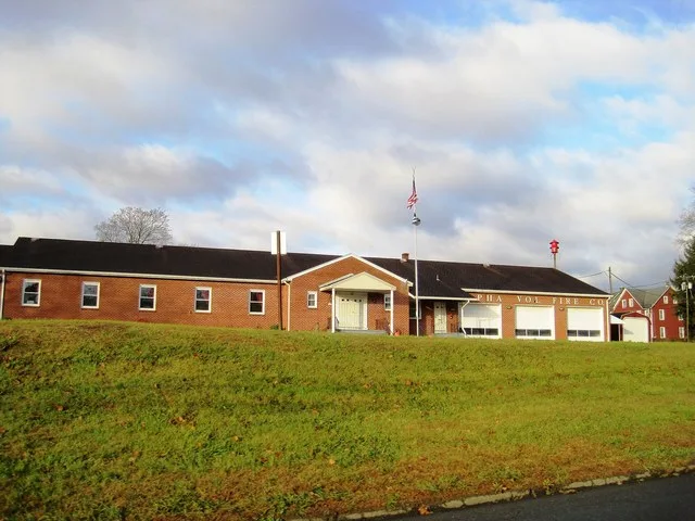 Photo of the Alpha Volunteer Fire Company in Alpha , New Jersey . Photo taken from County Route 641 (Springtown Road) looking west.