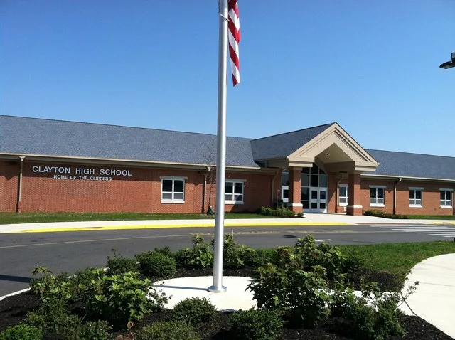 IMAGE OF THE MAIN ENTRANCE OF CLAYTON HIGH SCHOOL, CLAYTON, NEW JERSEY