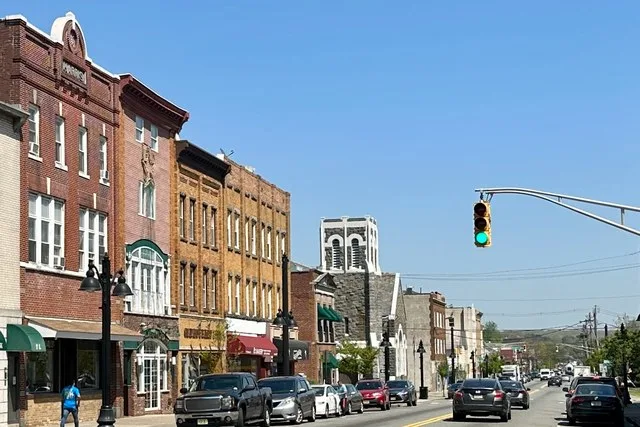 View along the north side of Blackwell Street, looking east from Morris Street, in Dover, New Jersey . From the left: Harris Building, key, contributing property #45; contributing...
