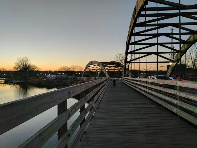 Sunset from the wooden bridge at Overpeck County Park