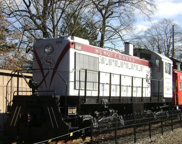 New York, Susquehanna & Western Railroad ALCO Type S-2 Locomotive (#206) is seen at Maywood Station in Maywood, New Jersey , USA. The locomotive is featured on both the National a...