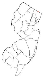 Karte des US-Bundesstaates New Jersey, unterteilt nach Counties, Stadt Montvale hervorgehoben Lizenzstatus: GNU-FDL