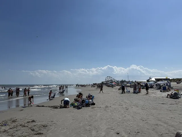A view of the beach at North Wildwood, New Jersey looking south at 18th Avenue