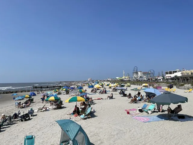 A view of the beach at Ocean City, New Jersey looking south from the Music Pier