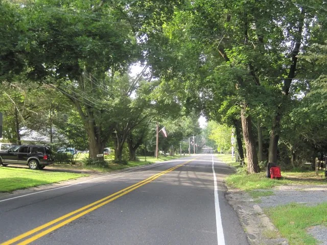 Photo showing Roosevelt , New Jersey looking south along Rochdale Avenue ( County Route 571 ). Photo taken between Pine Drive and Farm Lane