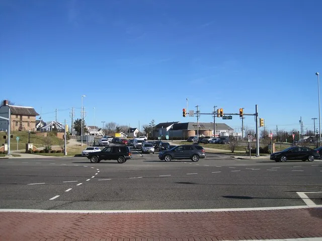 Photograph looking northeast showing the southern terminus of County Route 585 in Somers Point , New Jersey . The intersection is located at New Jersey Route 52 and the southern t...
