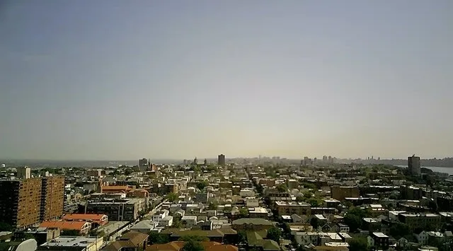 Aerial shot of Union City, New Jersey , facing north, taken from its southern border at Washington Park, on June 3, 2025. The structure in the center background is Saint Michael's...