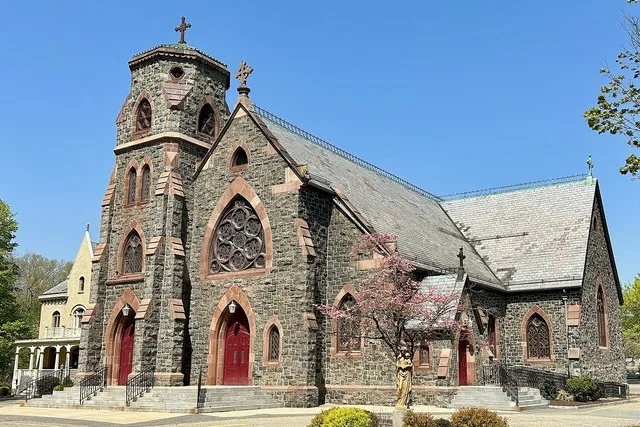 Area view of St. Mary's Church and rectory in Wharton, New Jersey . This is an image of a place or building that is listed on the National Register of Historic Places in the Unite...
