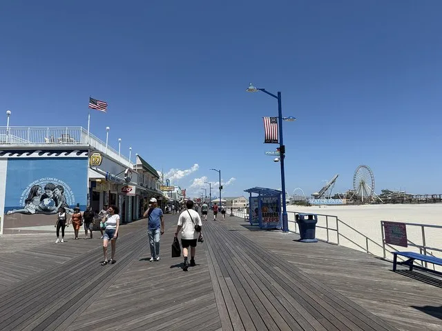 A view of the boardwalk in Wildwood, New Jersey looking north at Spencer Avenue