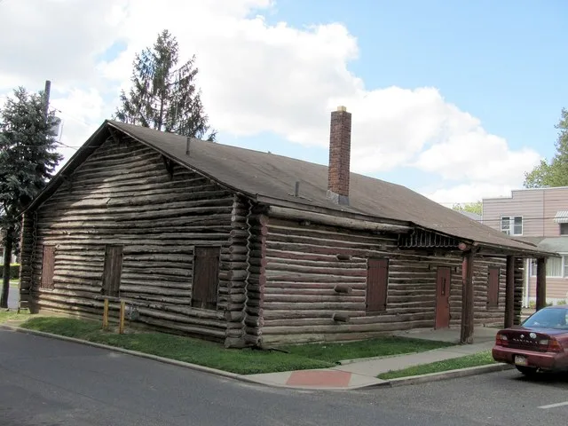 View of Woodlynne Log Cabin, 200 Blk. of Cooper Ave. Woodlynne, New Jersey, looking southwest along Cooper Ave.
