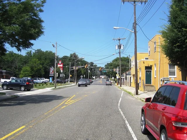 Photo showing the center of Wrightstown , New Jersey taken along westbound County Route 616 (East Main Street) between Railroad Avenue and Fort Dix Street ( CR 545 ).