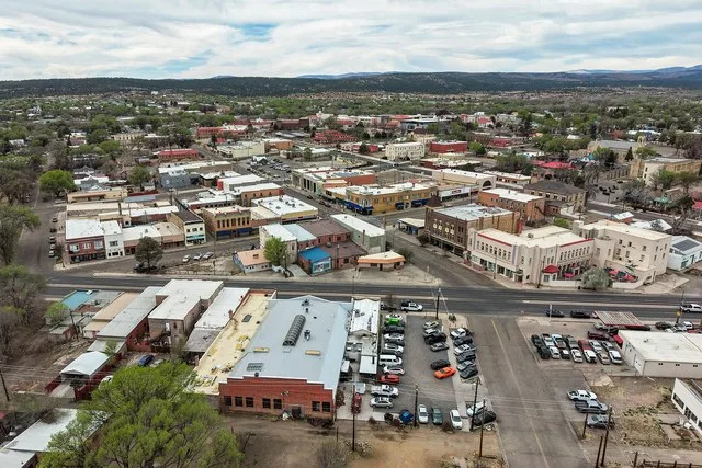 Aerial view of downtown Las Vegas, New Mexico (pop. 13,166).
