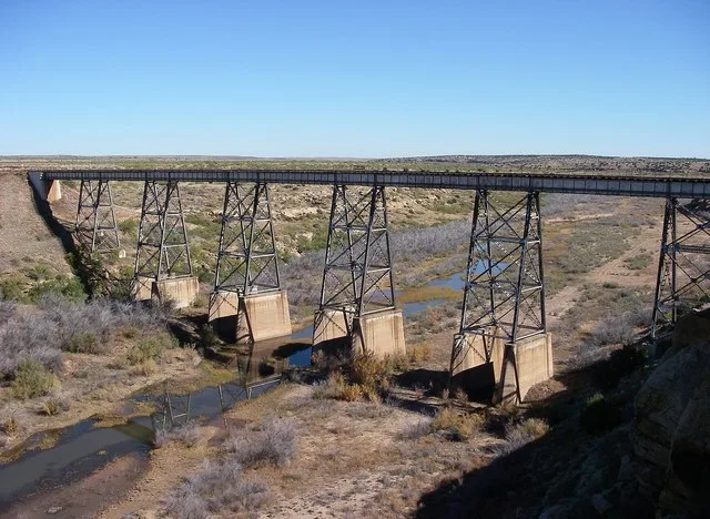 Railroad bridge spanning the Canadian River valley south of Logan, New Mexico.
