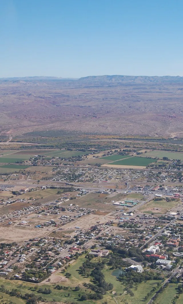 A view of part of Socorro, New Mexico. Aerial photograph, taken from an RV-6A aircraft flown out of Socorro's airport.