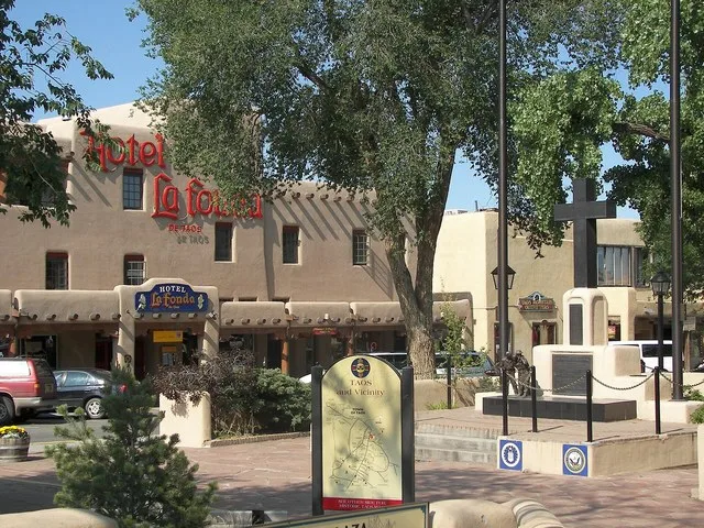 Taos Plaza and Hotel La Fonda taken in June 2007