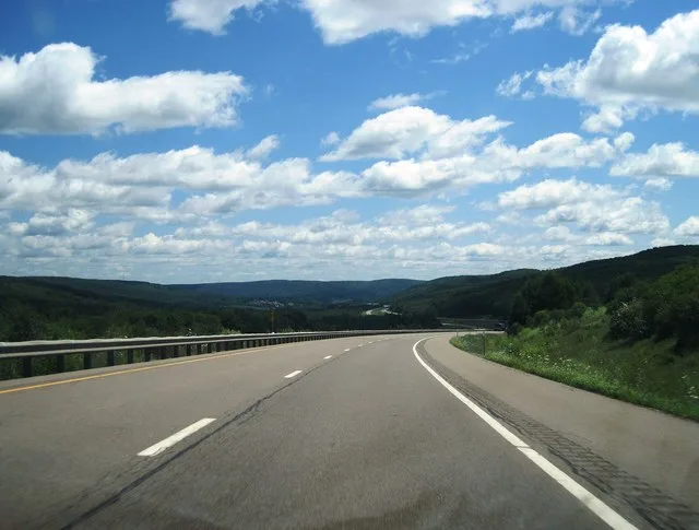 Photo of eastbound Interstate 86 in Almond , New York , just past the West Almond town line. Photo taken looking east between Karr Valley Road (exit 32) and Karr Valley Road (exit...