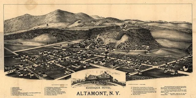 Bird's-eye view. Includes text, index to points of interest, and ill. of "Kushaqua Hotel". Available also through the Library of Congress Web site as a raster image. Acquisitions...