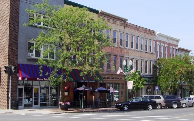 The north side of Genesee Street in downtown Auburn, New York looking east from North Street.